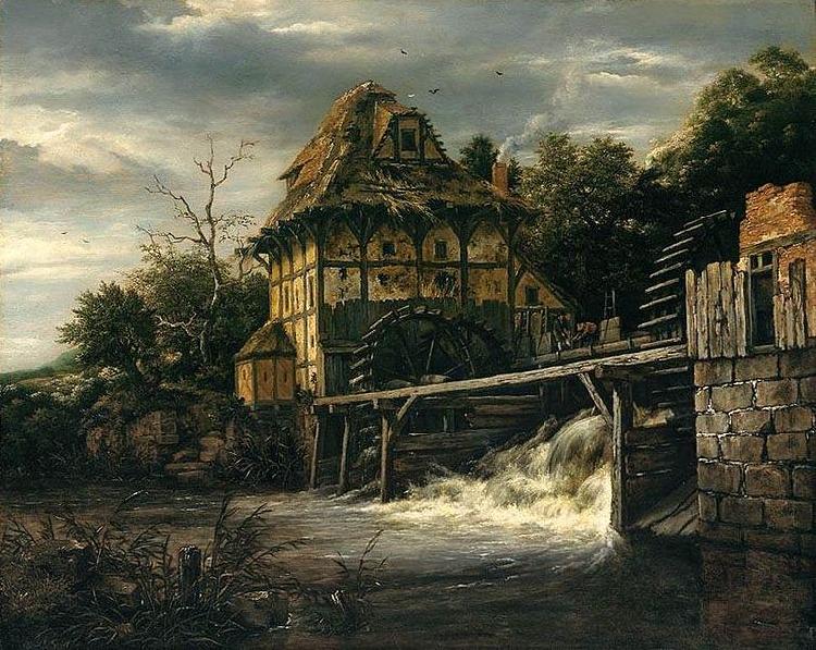 Jacob Isaacksz. van Ruisdael Two Undershot Watermills with Men Opening a Sluice oil painting image